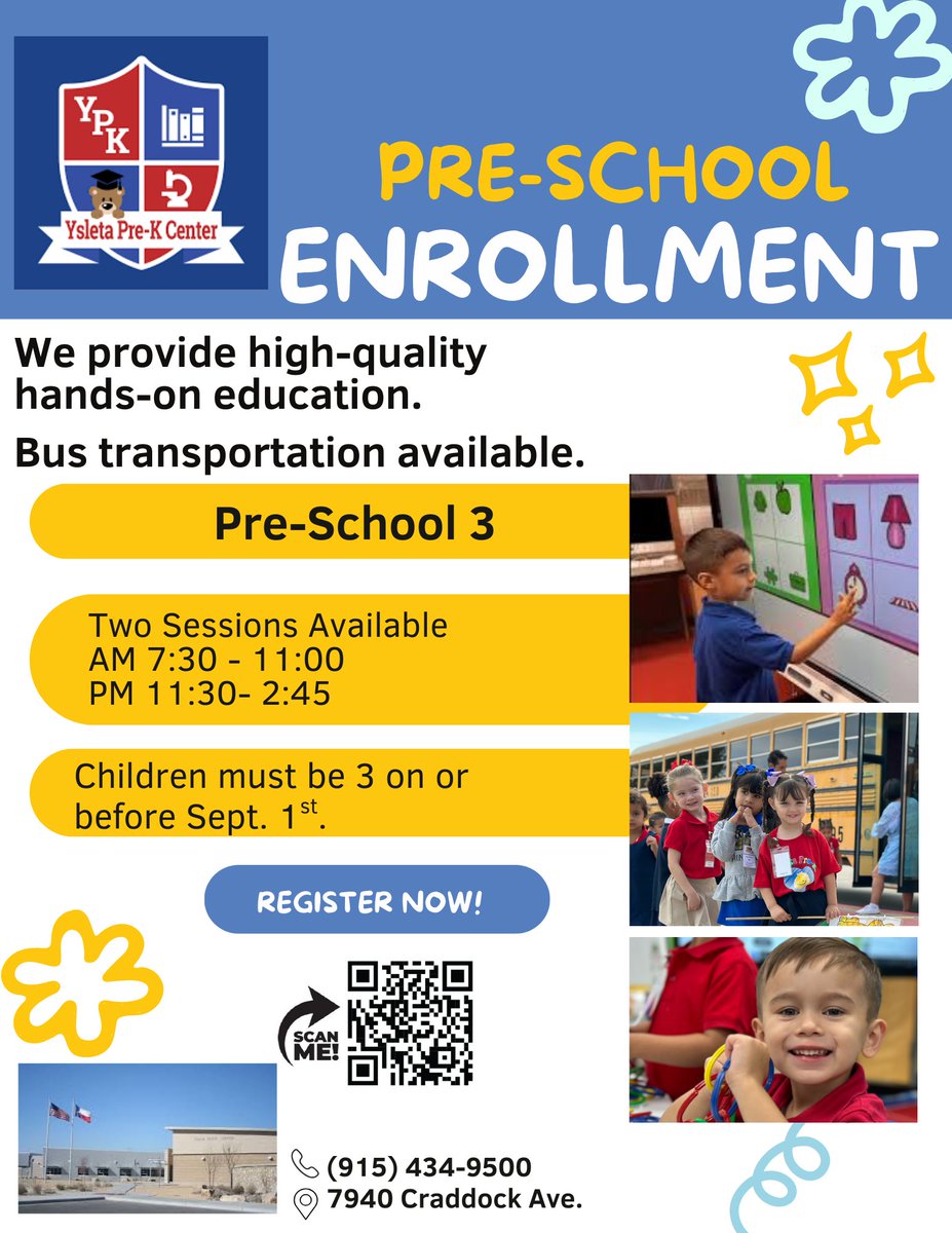 Ysleta Pre-K Center (@ysletaprek) on Twitter photo We are open for registration! 😃
<a href="/YsletaISD/">Ysleta ISD</a> <a href="/YsletaPKLibrary/">YsletaPreKLibrary</a> <a href="/_IreneAhumada/">Irene Ahumada</a> <a href="/BrendaChR1/">Brenda Chacon-Robles, Ed.D.</a> <a href="/CSerna77/">CeciliaSerna</a> <a href="/nlsierra1/">Norma L. Sierra</a> <a href="/MSuizette/">Suizette M. Zubia</a> We are open for registration! 😃
<a href="/YsletaISD/">Ysleta ISD</a> <a href="/YsletaPKLibrary/">YsletaPreKLibrary</a> <a href="/_IreneAhumada/">Irene Ahumada</a> <a href="/BrendaChR1/">Brenda Chacon-Robles, Ed.D.</a> <a href="/CSerna77/">CeciliaSerna</a> <a href="/nlsierra1/">Norma L. Sierra</a> <a href="/MSuizette/">Suizette M. Zubia</a>