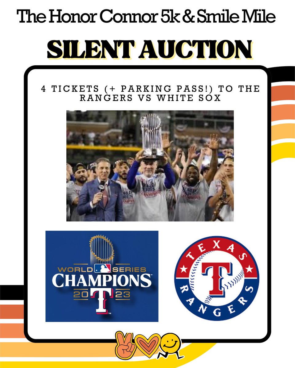 Lots of great stuff in the Honor Connor silent auction. Sign up, and bid now! The auction closes on race day!

#peaceloverun #ckg #dfw5k #honorconnorrunfastsmile
#HonorConnor2025 #irunismile #5ktexas #dfwruns #happiestraceintexas