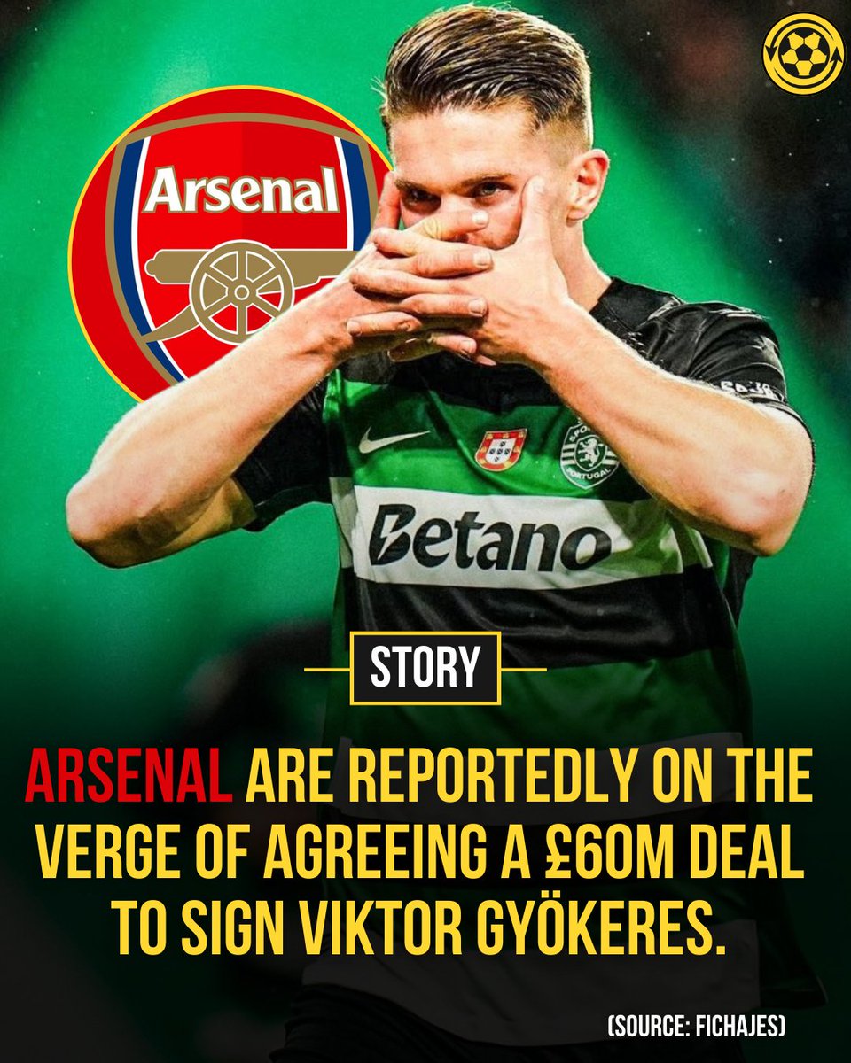 🚨 Arsenal are reportedly on the verge of agreeing a £60M deal to sign Viktor Gyökeres.

🔮 𝗣𝗥𝗘𝗗𝗜𝗖𝗧𝗜𝗢𝗡: Would Arsenal win the Premier League if they sign Gyökeres?