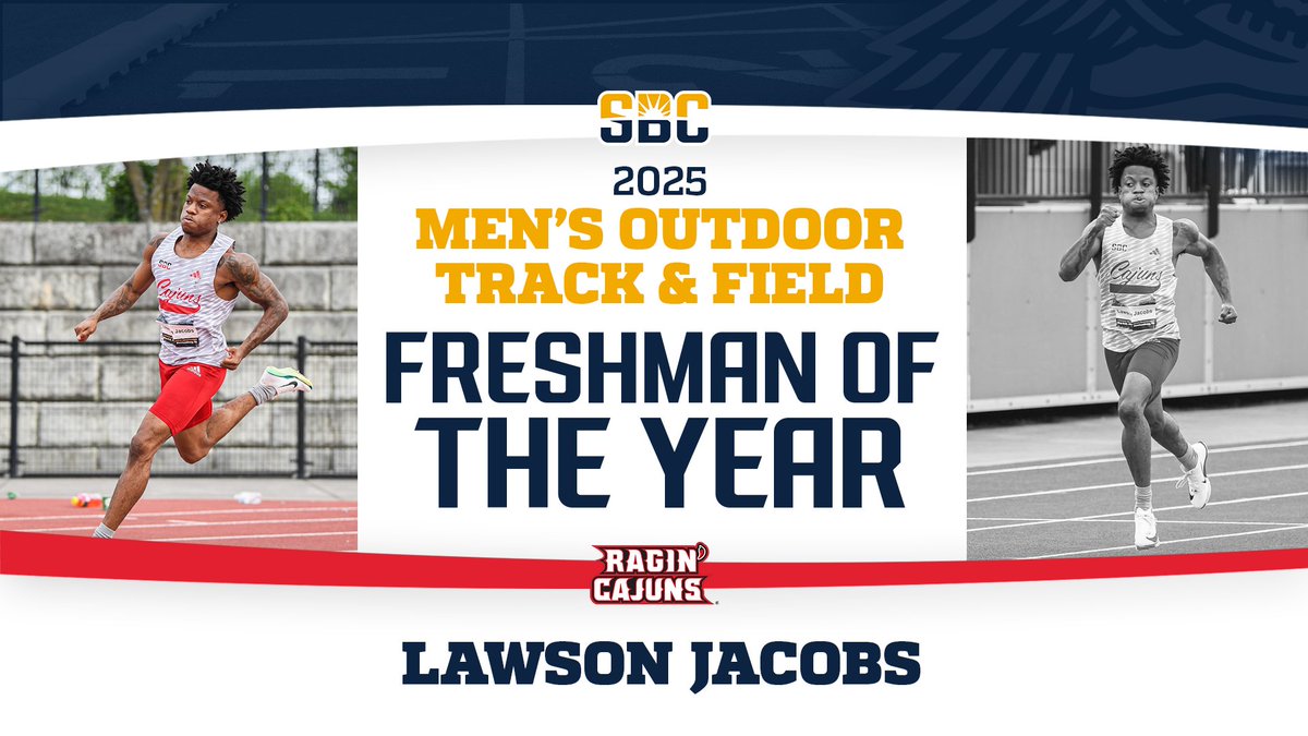 Sun Belt (@sunbelt) on Twitter photo 𝗟𝗜𝗚𝗛𝗧𝗦𝗣𝗘𝗘𝗗 𝗟𝗔𝗪𝗦𝗢𝗡.
Lawson Jacobs from <a href="/RaginCajunsTRK/">Louisiana Ragin’ Cajuns® Track and Field</a> won the 400m title and ran the final leg of the gold medal-winning 4x100m relay to earn Men’s Outdoor #SunBeltTF Freshman of the Year.☀️👟
📰 » sunbelt.me/42WWWvo 𝗟𝗜𝗚𝗛𝗧𝗦𝗣𝗘𝗘𝗗 𝗟𝗔𝗪𝗦𝗢𝗡.
Lawson Jacobs from <a href="/RaginCajunsTRK/">Louisiana Ragin’ Cajuns® Track and Field</a> won the 400m title and ran the final leg of the gold medal-winning 4x100m relay to earn Men’s Outdoor #SunBeltTF Freshman of the Year.☀️👟
📰 » sunbelt.me/42WWWvo