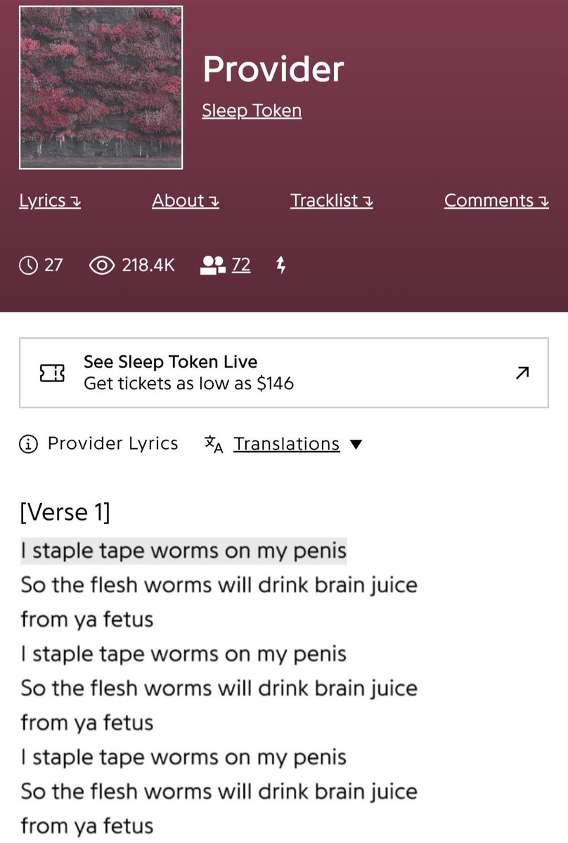 TheLoserOf08's tweet photo. Decided to look up the lyrics to this new Sleep Token album, I don't see what's wrong??? https://t.co/GFKqXbBmbx