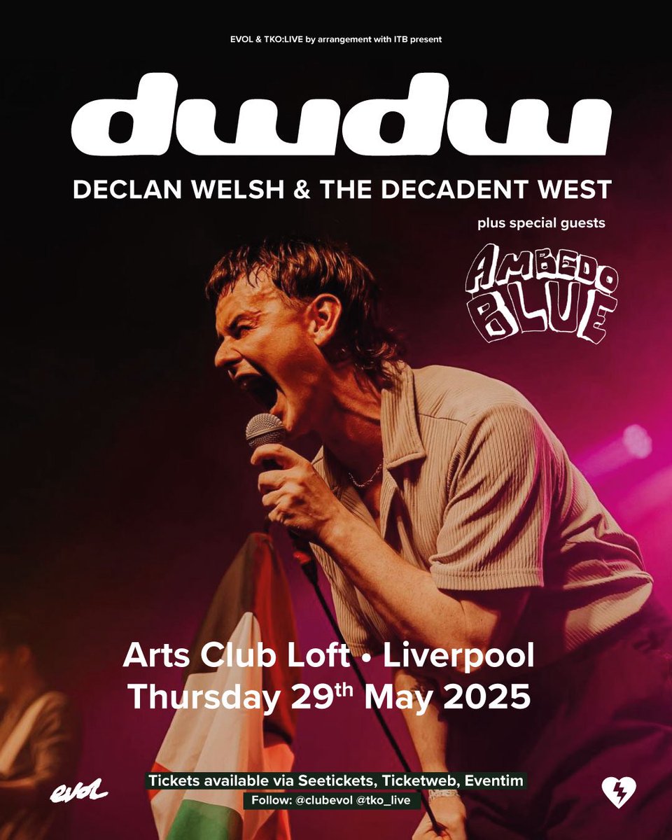 Next we support <a href="/DeclanWelsh/">Declan Welsh & The Decadent West</a> on the 29th May <a href="/artsclublpool/">Arts Club Liverpool</a> ‼️ 

Link to tickets: 
seetickets.com/event/declan-w…
