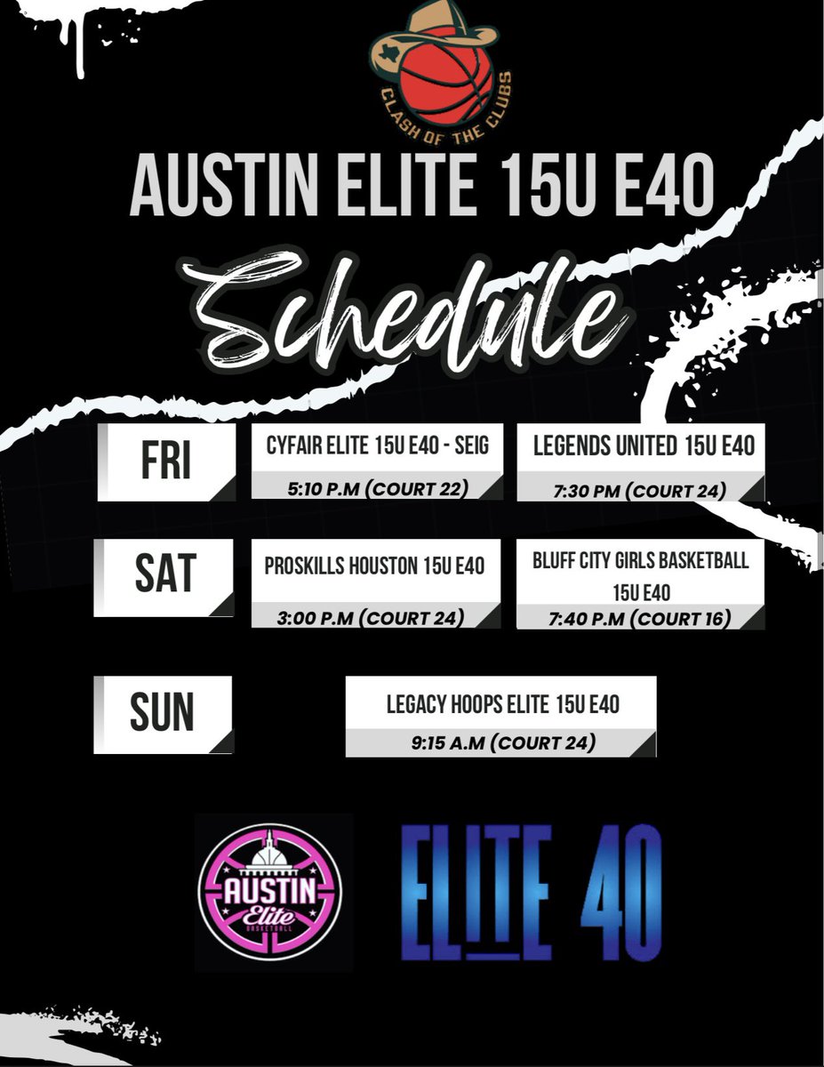 Austin Elite (@atxelitebball) on Twitter photo H-Town! We have 3 exciting groups that are eager to hit the floor tomorrow. Make sure you stop by a game or 2, and check us out! #AE <a href="/Elite40League/">Elite 40 League</a> H-Town! We have 3 exciting groups that are eager to hit the floor tomorrow. Make sure you stop by a game or 2, and check us out! #AE <a href="/Elite40League/">Elite 40 League</a>