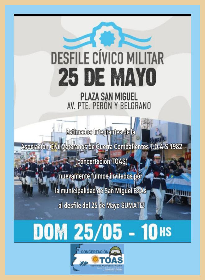Prensa Concertación TOAS (@toasprensa) on Twitter photo NUEVAMENTE CONCERTACIÓN TOAS ES INVITADA POR LA MUNICIPALIDAD DE SAN MIGUEL Bs As , AL DESFILE DEL 25 DE MAYO #sumate <a href="/ConcertaTOAS/">ConcertaciónT.O.A.S</a> <a href="/24hrs_ARG/">24hs Radio/Noticias</a> <a href="/4Medios/">Cuatro Medios Noticias</a> <a href="/elpaisdiario/">El País Diario 🌐</a> <a href="/dracyncastro/">Cynthia Castro</a> <a href="/luispetri/">Luis Petri</a> <a href="/JMilei/">Javier Milei</a> NUEVAMENTE CONCERTACIÓN TOAS ES INVITADA POR LA MUNICIPALIDAD DE SAN MIGUEL Bs As , AL DESFILE DEL 25 DE MAYO #sumate <a href="/ConcertaTOAS/">ConcertaciónT.O.A.S</a> <a href="/24hrs_ARG/">24hs Radio/Noticias</a> <a href="/4Medios/">Cuatro Medios Noticias</a> <a href="/elpaisdiario/">El País Diario 🌐</a> <a href="/dracyncastro/">Cynthia Castro</a> <a href="/luispetri/">Luis Petri</a> <a href="/JMilei/">Javier Milei</a>