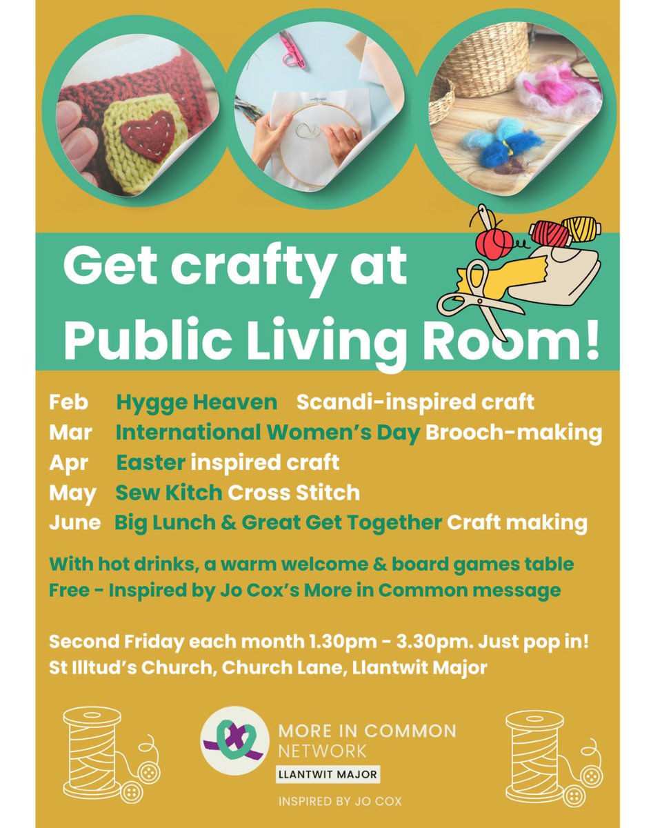 Love craft? Looking for something new?
Drop by 1.30 - 3.30 tomorrow for our May Public Living Room as part of <a href="/Camerados_org/">Association of Camerados</a> &amp; the More In Common Network
Llantwit Major - St Illtud's Church FREE!