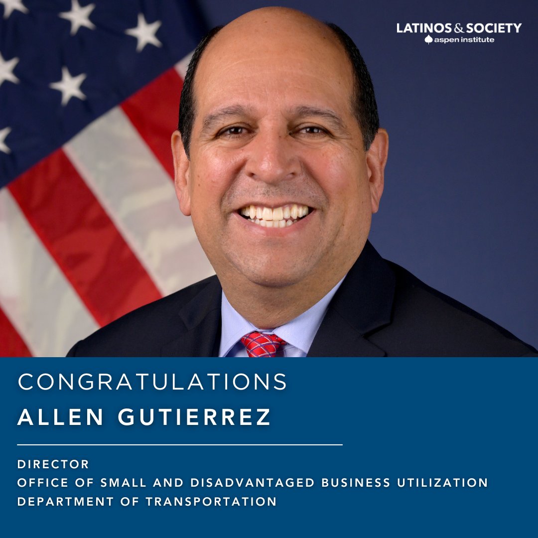 Latinos & Society (@aspenlatinos) on Twitter photo Congratulations to Allen Gutierrez, recently named Director of the Office of Small and Disadvantaged Business Utilization at the <a href="/USDOT/">U.S. Department of Transportation</a>!
We look forward to seeing Mr. Gutierrez continue to strengthen small businesses and advance economic mobility for all. Congratulations to Allen Gutierrez, recently named Director of the Office of Small and Disadvantaged Business Utilization at the <a href="/USDOT/">U.S. Department of Transportation</a>!
We look forward to seeing Mr. Gutierrez continue to strengthen small businesses and advance economic mobility for all.