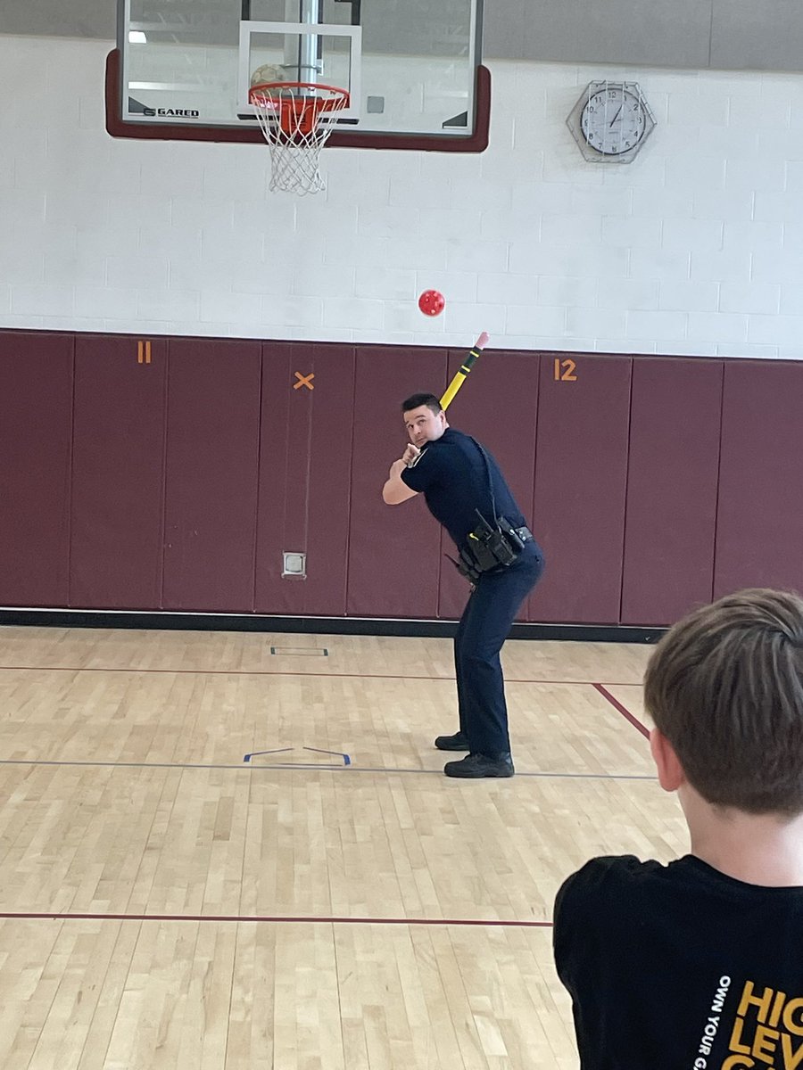 This student designed the perfect pencil bat for our wiffle ball lesson. Having Officer Jack join the game made it even better! #PhysEd