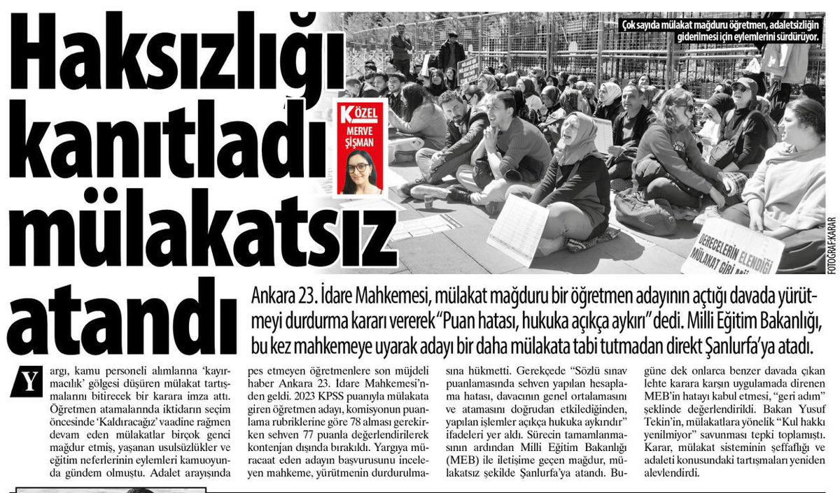 Mülakat mağduru öğretmenlerimiz emsal kararın uygulanmasını bekliyor .
<a href="/Yusuf__Tekin/">Yusuf Tekin</a> 
<a href="/tcmeb/">Millî Eğitim Bakanlığı</a> 
<a href="/cftcblnt/">Bülent ÇİFTCİ</a> 
#MEBEmsaliUygula