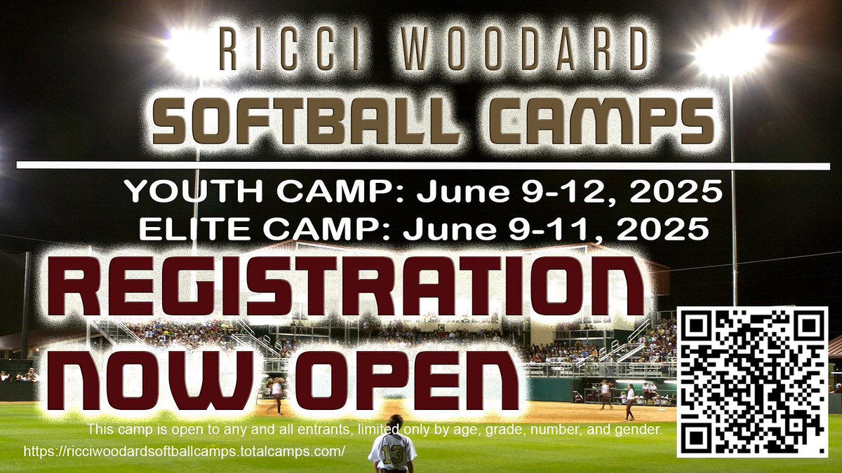 🚨HEY SOFTBALL PLAYERS‼️ We want 🫵🏽 to join us at the Ricci Woodard Softball Camps in June. Click the link below 👀

…ciwoodardsoftballcamps.totalcamps.com/shop/EVENT
🙄