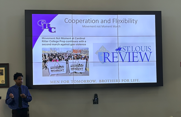 CraigNicoletti's tweet photo. This week sophomore students shared their growth towards being a Man for Tomorrow in their first four semesters @CBCHighSchool  - focusing on their development as a Critical Thinker, Trusted Collaborator, Effective Communicator, and Creative Problem Solver https://t.co/L56frUbyLm