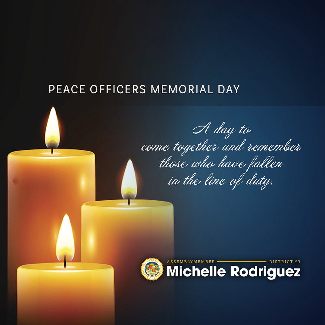 AsmMRodriguez's tweet image. Today, we honor the brave men and women who made the ultimate sacrifice in the line of duty. Their courage, service, and commitment to protecting our communities will never be forgotten. 💙 #PeaceOfficersMemorialDay #AD53 #caleg