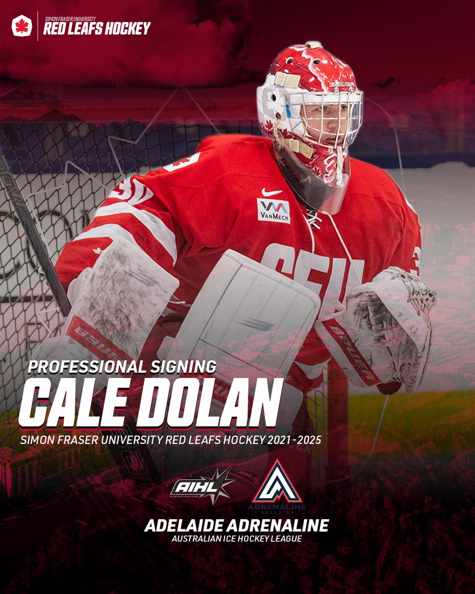SFU Hockey is pleased to congratulate goaltender Cale Dolan on signing with the <a href="/AIHL/">AIHL</a>'s <a href="/ADLAdrenaline/">Adelaide Adrenaline</a>!

DETAILS | tinyurl.com/e3hwjd2e

#RiseInRed