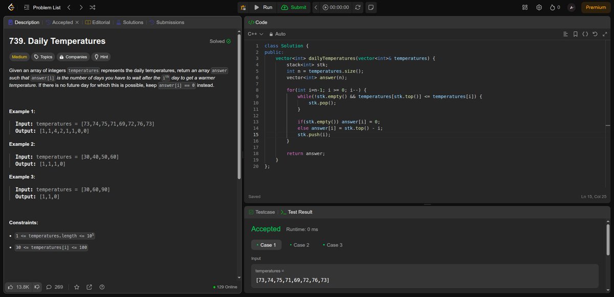 Aswin_004's tweet photo. Day 99: #100DaysOfCode 🚀

Today, I solved the following problems on Leetcode:

✅ Daily Temperatures: https://t.co/DLF7xaqsWU
✅ Largest Number: https://t.co/LRb63ZnsfB

#DataStructures #Algorithms #CompetitiveProgramming #CodeEveryDay #SoftwareEngineering #DSA #Codeforces https://t.co/aaOwBebmWb