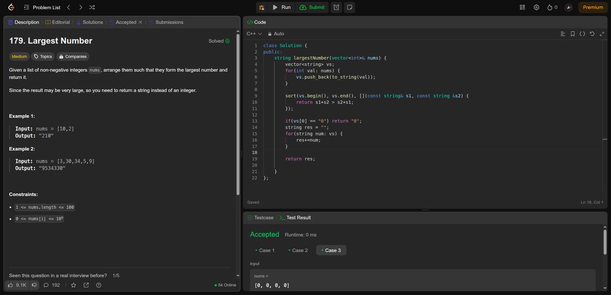 Aswin_004's tweet photo. Day 99: #100DaysOfCode 🚀

Today, I solved the following problems on Leetcode:

✅ Daily Temperatures: https://t.co/DLF7xaqsWU
✅ Largest Number: https://t.co/LRb63ZnsfB

#DataStructures #Algorithms #CompetitiveProgramming #CodeEveryDay #SoftwareEngineering #DSA #Codeforces https://t.co/aaOwBebmWb