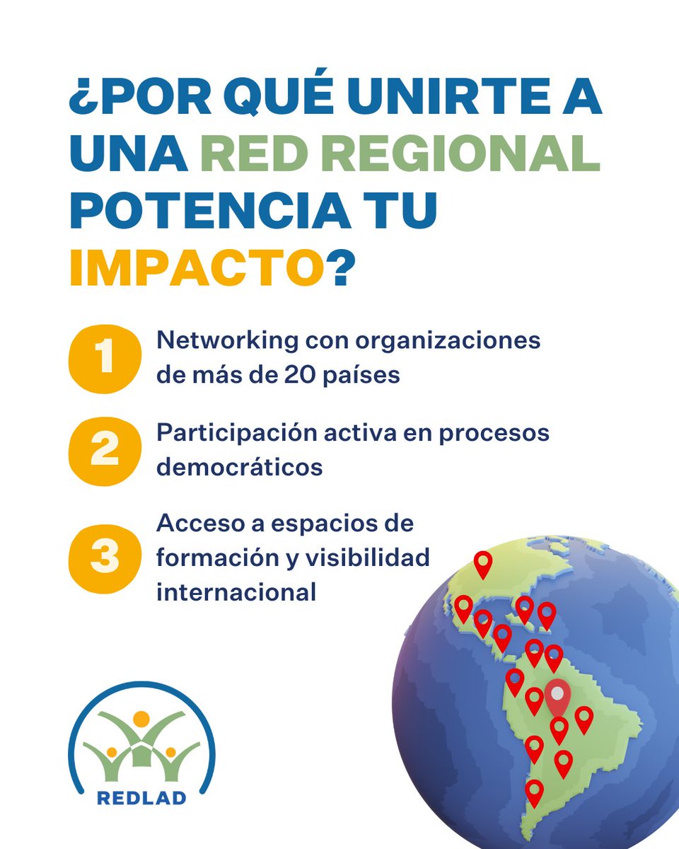 🌎 ¿Quieres ser parte de una red que trabaja por la democracia, los derechos y la participación en la región?
Redlad conecta a cientos de actores como tú para lograr un mayor impacto.

📩 Postúlate o postula a tu organización hoy: 
redlad.net/afiliacion/
#ÚneteARedlad
