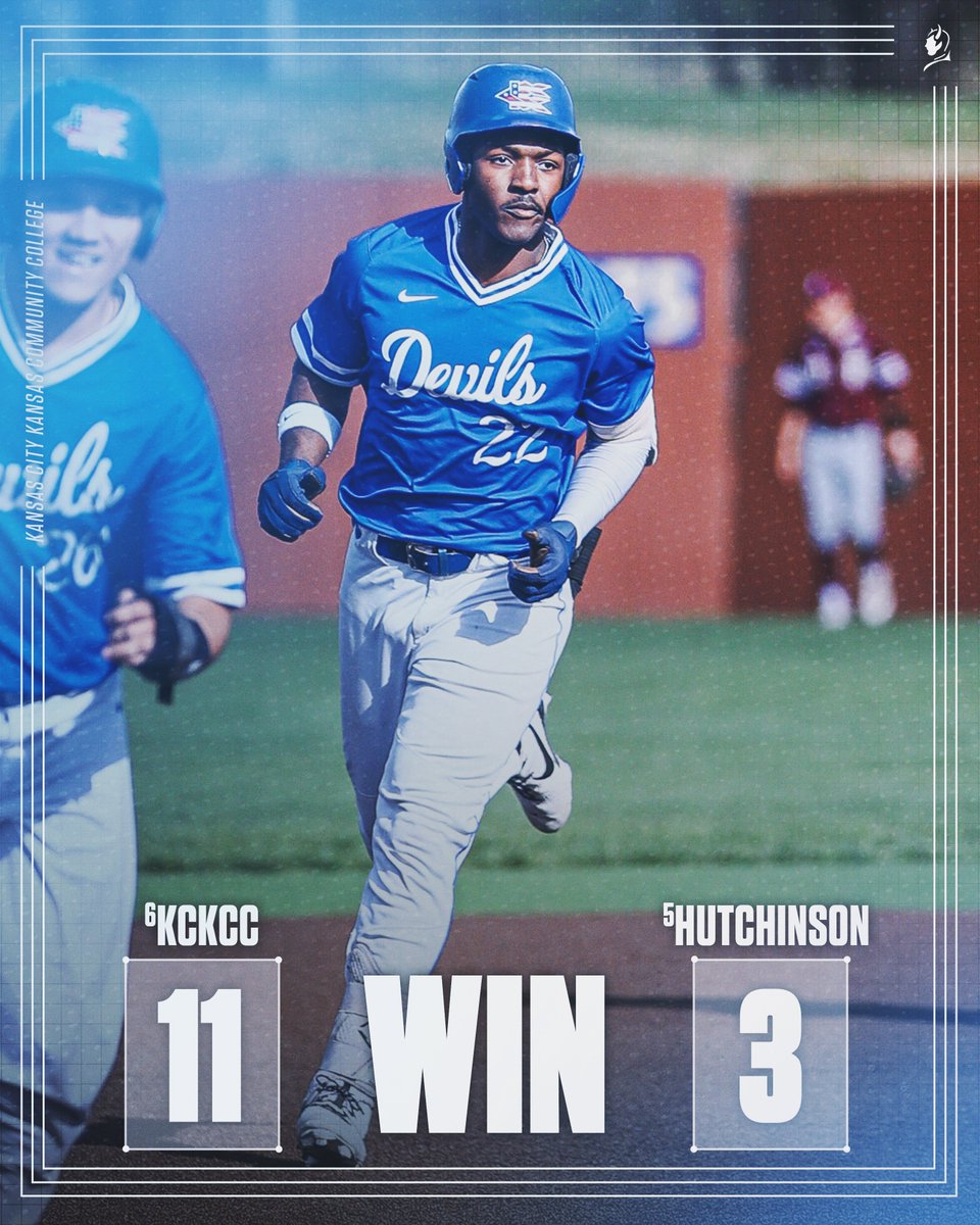 BSB Update:
Final | (6) KCKCC 11, (5) Hutchinson 3

Nolen IV goes yard and racks up 3️⃣ RBIs as KCKCC mercy-rules the Blue Dragons in 7️⃣ innings!😤
The Blue Devils advance and will face the winner of (3) Cloud County vs (8) Coffeyville tonight at 7 PM. 🔥

#KCKCCProud #HornsUp