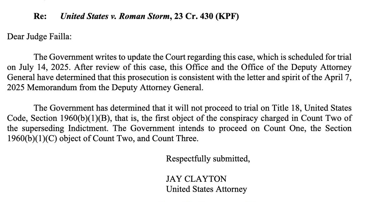 DOJ will not drop the charges against Roman Storm.