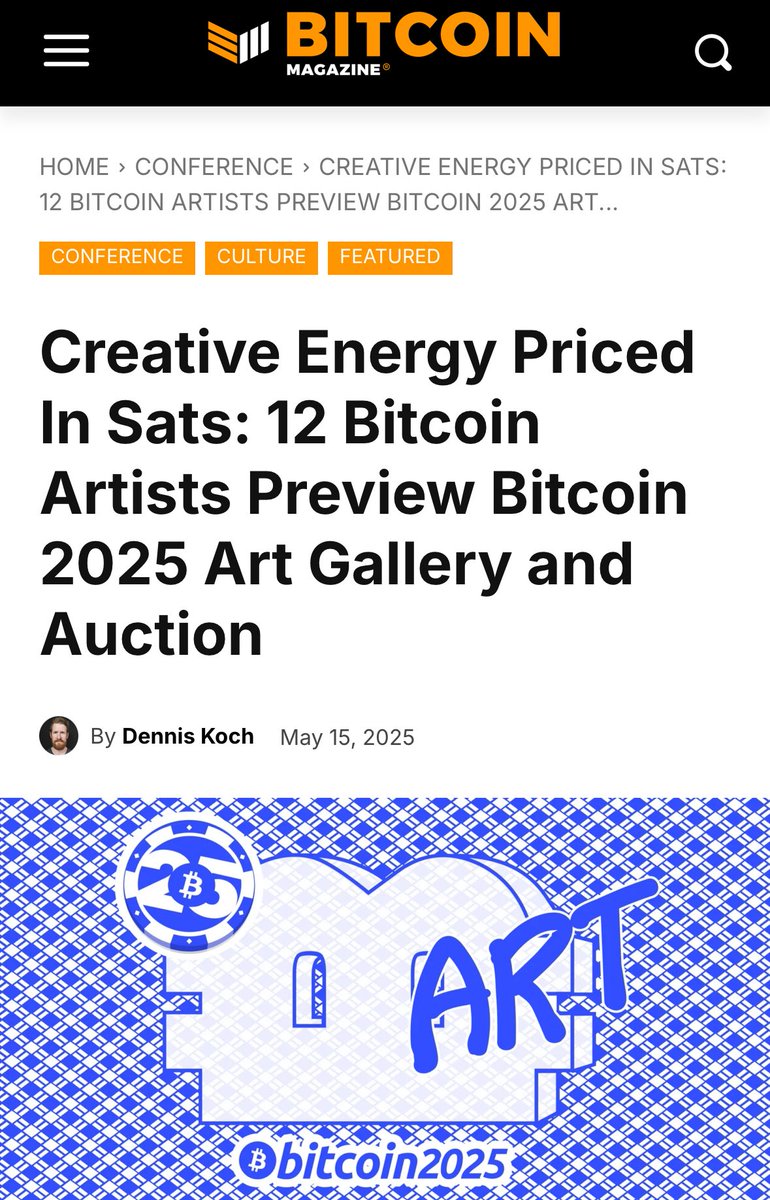 ♣️DENIM♠️ (@denimbtc) on Twitter photo Honored to interview 12 incredible artists for Bitcoin Magazine, all contributing to the <a href="/TheBitcoinConf/">The Bitcoin Conference</a> art gallery. Their responses were phenomenal.
Preview the full collection below—and see the works in person in Las Vegas 🫵 Honored to interview 12 incredible artists for Bitcoin Magazine, all contributing to the <a href="/TheBitcoinConf/">The Bitcoin Conference</a> art gallery. Their responses were phenomenal.
Preview the full collection below—and see the works in person in Las Vegas 🫵