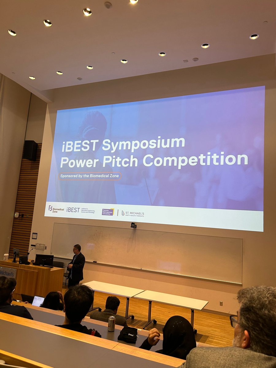 MichaelKolios's tweet image. Thrilled to make the opening remarks for the @iBESTResearch symposium power pitch competition sponsored by @ZonesTMU. Emerging researchers from @TorontoMet & @UnityHealthTO will present some of their exciting work! A big thank you to the judges & good luck to all participants.