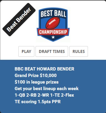 Howard Bender (@rotobuzzguy) on Twitter photo Now that the 2025 #NFL schedule is out...
Are you ready for some best ball #fantasyfootball?
Join a Beat Bender league on <a href="/RTFSnews/">RealTime Fantasy Sports</a> today & compete for $10,000! 💰
$20 entry, slow draft, TE-premium -- go to rtsports.com/bender & get a 50% match up to $500 on your 1st Now that the 2025 #NFL schedule is out...
Are you ready for some best ball #fantasyfootball?
Join a Beat Bender league on <a href="/RTFSnews/">RealTime Fantasy Sports</a> today & compete for $10,000! 💰
$20 entry, slow draft, TE-premium -- go to rtsports.com/bender & get a 50% match up to $500 on your 1st