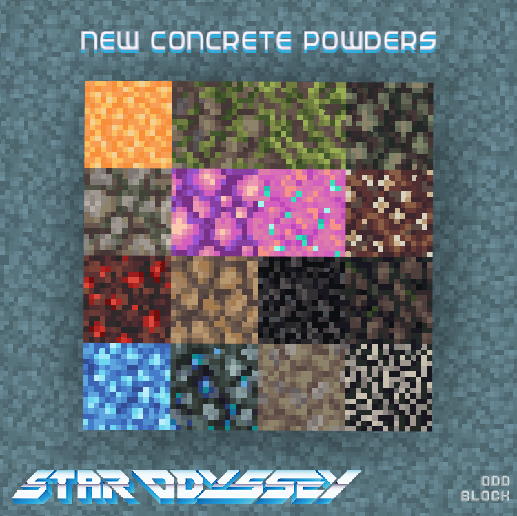 Star Odyssey update continue, I reworked the concrete powder textures with the new colors 🎨🖌️