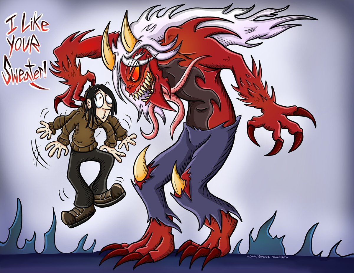 Comickpro's tweet image. A commission piece for @BlueFireZen . They requested a drawing of their characters Nick (the human) and Damon (the demon).
Commissions are still open! Paypal only. If interested, note me on Newgrounds, DeviantArt, or my web contact form inthedarkcomics.com/contact