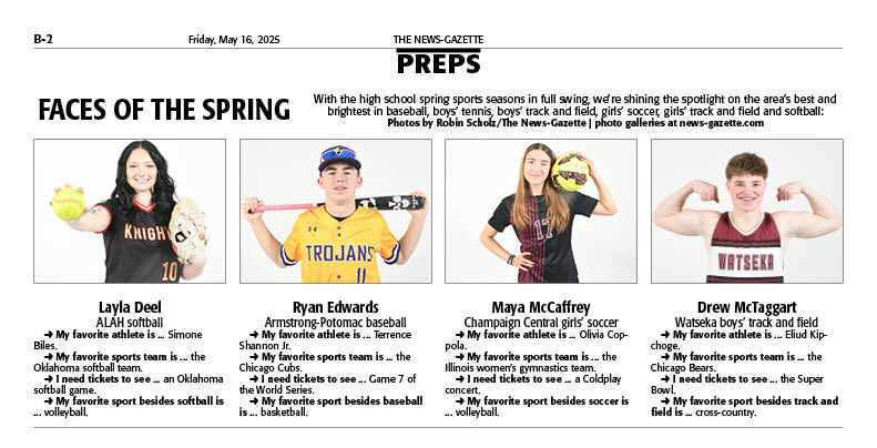 News-Gazette Preps (@ngpreps) on Twitter photo Coming in Friday's <a href="/news_gazette/">The News-Gazette</a>: Meet Layla Deel from <a href="/ALAHKnights/">#GoKnights</a> softball, Ryan Edwards from <a href="/aths_225/">Armstrong HS</a> baseball, Maya McCaffrey from <a href="/maroonathletics/">Champaign Maroons</a> girls' soccer and Drew McTaggart from <a href="/WarriorAthDir/">Watseka Warriors</a> boys' track and field as our Faces of the Spring series continues Coming in Friday's <a href="/news_gazette/">The News-Gazette</a>: Meet Layla Deel from <a href="/ALAHKnights/">#GoKnights</a> softball, Ryan Edwards from <a href="/aths_225/">Armstrong HS</a> baseball, Maya McCaffrey from <a href="/maroonathletics/">Champaign Maroons</a> girls' soccer and Drew McTaggart from <a href="/WarriorAthDir/">Watseka Warriors</a> boys' track and field as our Faces of the Spring series continues