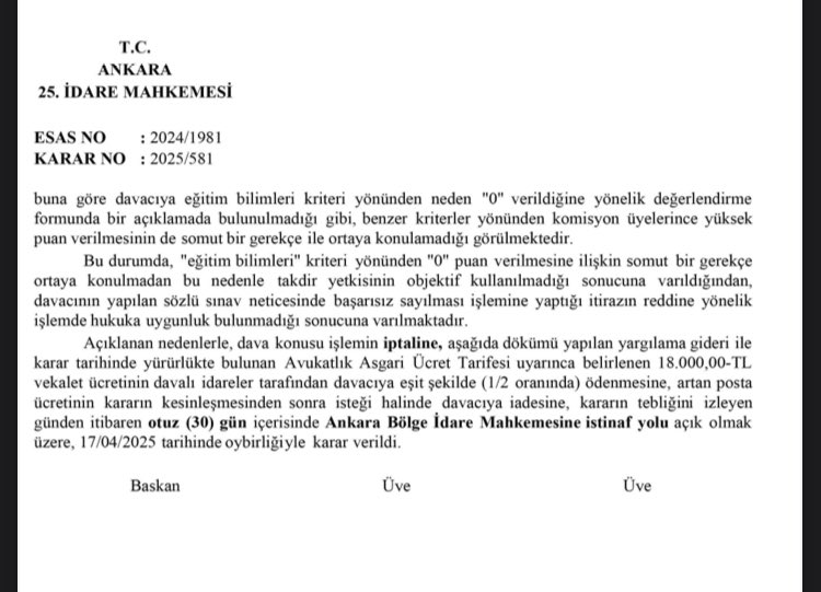 Cüneyt İltuş (@cuneytiltus) on Twitter photo 193 gündür mücadelelerini sürdüren mülakat mağduru öğretmenler için Ankara 25 İdare Mahkemesin iki(2) işlemin iptali kararı verilmiştir.
Çıkan bu kararlar emsal niteliğinde olup <a href="/tcmeb/">Millî Eğitim Bakanlığı</a> tarafından bu emsal kararın uygulanıp 1611 mülakat mağduru öğretmenin ivedi bir şekilde 193 gündür mücadelelerini sürdüren mülakat mağduru öğretmenler için Ankara 25 İdare Mahkemesin iki(2) işlemin iptali kararı verilmiştir.
Çıkan bu kararlar emsal niteliğinde olup <a href="/tcmeb/">Millî Eğitim Bakanlığı</a> tarafından bu emsal kararın uygulanıp 1611 mülakat mağduru öğretmenin ivedi bir şekilde