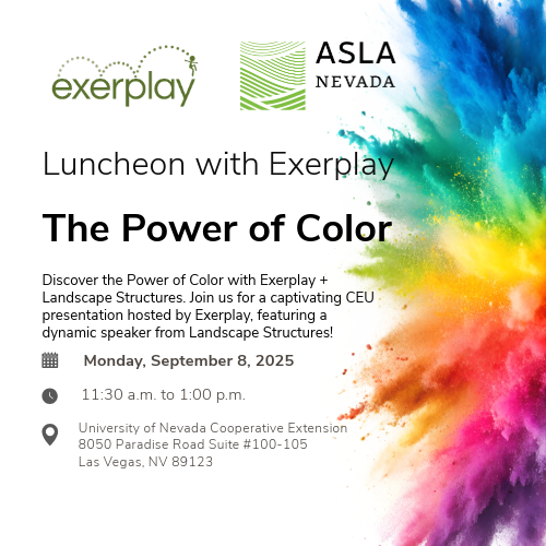 NV_ASLA's tweet image. Discover the Power of Color! Join us for a CEU with Exerplay + Landscape Structures and explore how color shapes design. 🌈 #CEU #LandscapeDesign #PowerOfColor #Exerplay #LandscapeStructures #nvasla