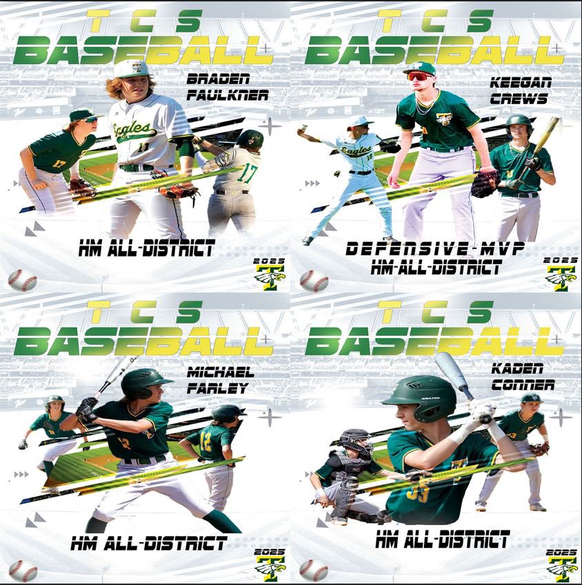 TCSEagles_bsbl's tweet photo. Congratulations to Braden Faulkner, Keegan Crews, Michael Farley, and Kaden Conner on their All-District Honorable Mentions! https://t.co/kFrcGVwRs2