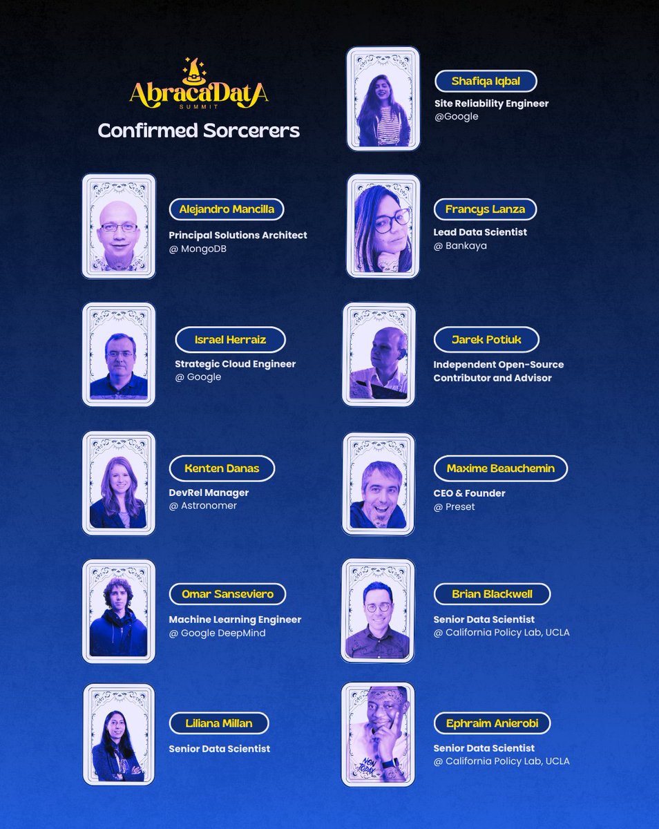AbracaData (@abracadataspace) on Twitter photo We are a month away from #Abracadata! The free and online conference about the data work behind the magic of #AI. Check out the confirmed sessions by a global speaker's lineup that we have prepared for you.
abracadata.space
<a href="/herraiz/">Israel Herraiz</a> <a href="/osanseviero/">Omar Sanseviero</a> <a href="/alxmancilla/">Alejandro Mancilla</a> We are a month away from #Abracadata! The free and online conference about the data work behind the magic of #AI. Check out the confirmed sessions by a global speaker's lineup that we have prepared for you.
abracadata.space
<a href="/herraiz/">Israel Herraiz</a> <a href="/osanseviero/">Omar Sanseviero</a> <a href="/alxmancilla/">Alejandro Mancilla</a>