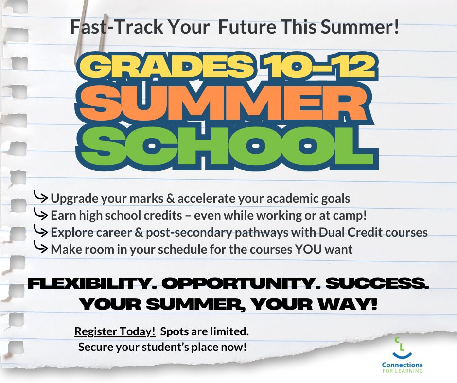 Ready to fast-track your future this summer? Register for Summer School today! Visit: cfl.psd.ca/programs/summe…