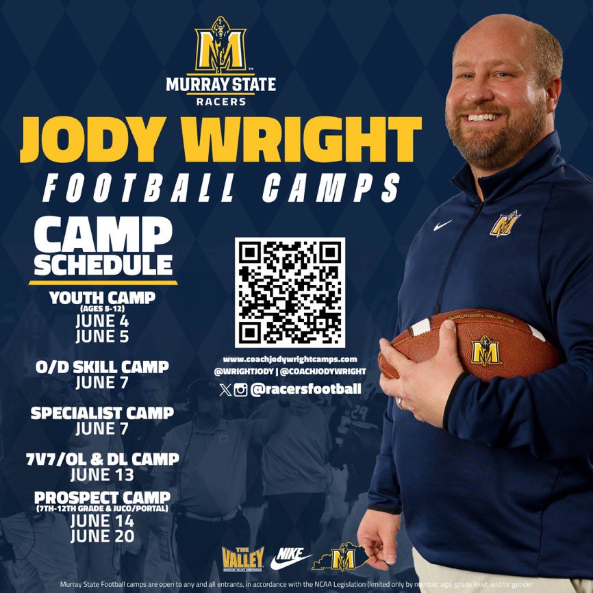 Thank you <a href="/racersfootball/">Murray State Football</a> for the invite!!🔵🟡 <a href="/WrightJody/">Jody Wright</a> <a href="/coachJWilliams6/">JD Williams</a>