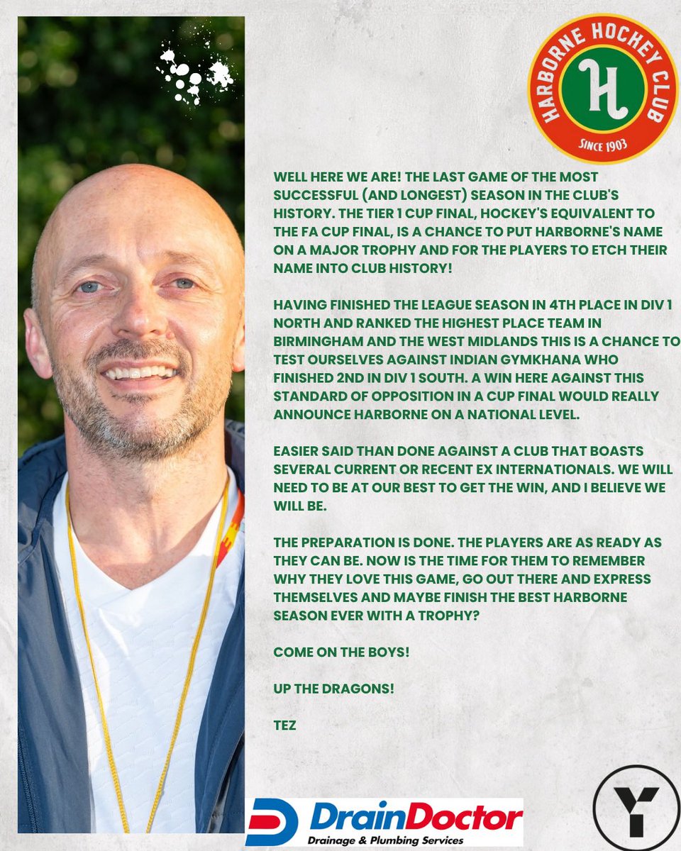With England Hockey presumably doing the programme for Saturday, we bring you Coach Tez’s wise words. 

#bleedgreen