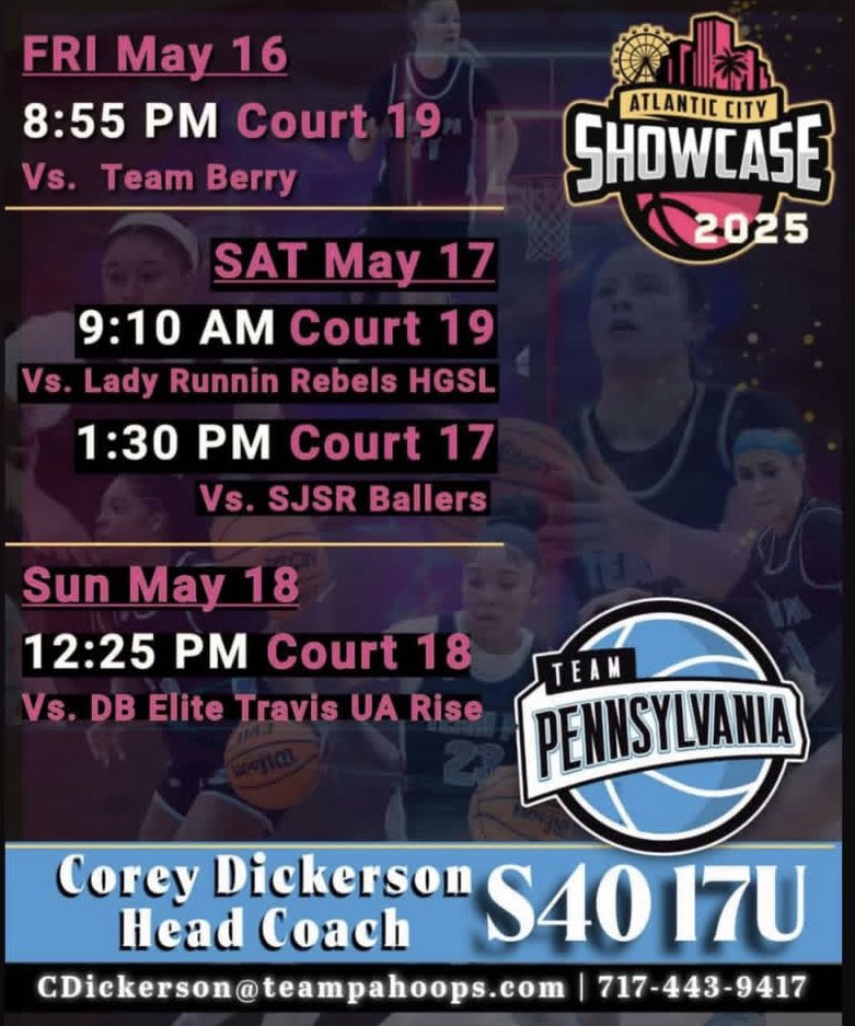 Super excited to play this weekend in Atlantic City!! Coaches come check us out ‼️🚨
<a href="/TEAMPAHOOPS/">TEAM PENNSYLVANIA</a> 
<a href="/CoreyD2For1/">Corey Dickerson</a> 
<a href="/TRDipp/">Taylor Dippery</a>