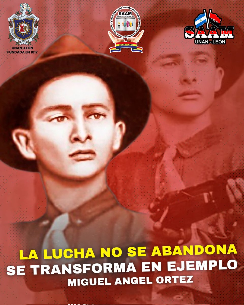 Hoy jueves 15 de mayo, desde el Sindicato Ali Abarca Meléndez❤️🖤 nos unimos a la conmemoración del 94 aniversario del paso a la inmortalidad del General Miguel Ángel Ortez Guillén.

🇳🇮✊🏼 Su legado inspira a las nuevas generaciones a seguir luchando por nuestra Patria Bendita.