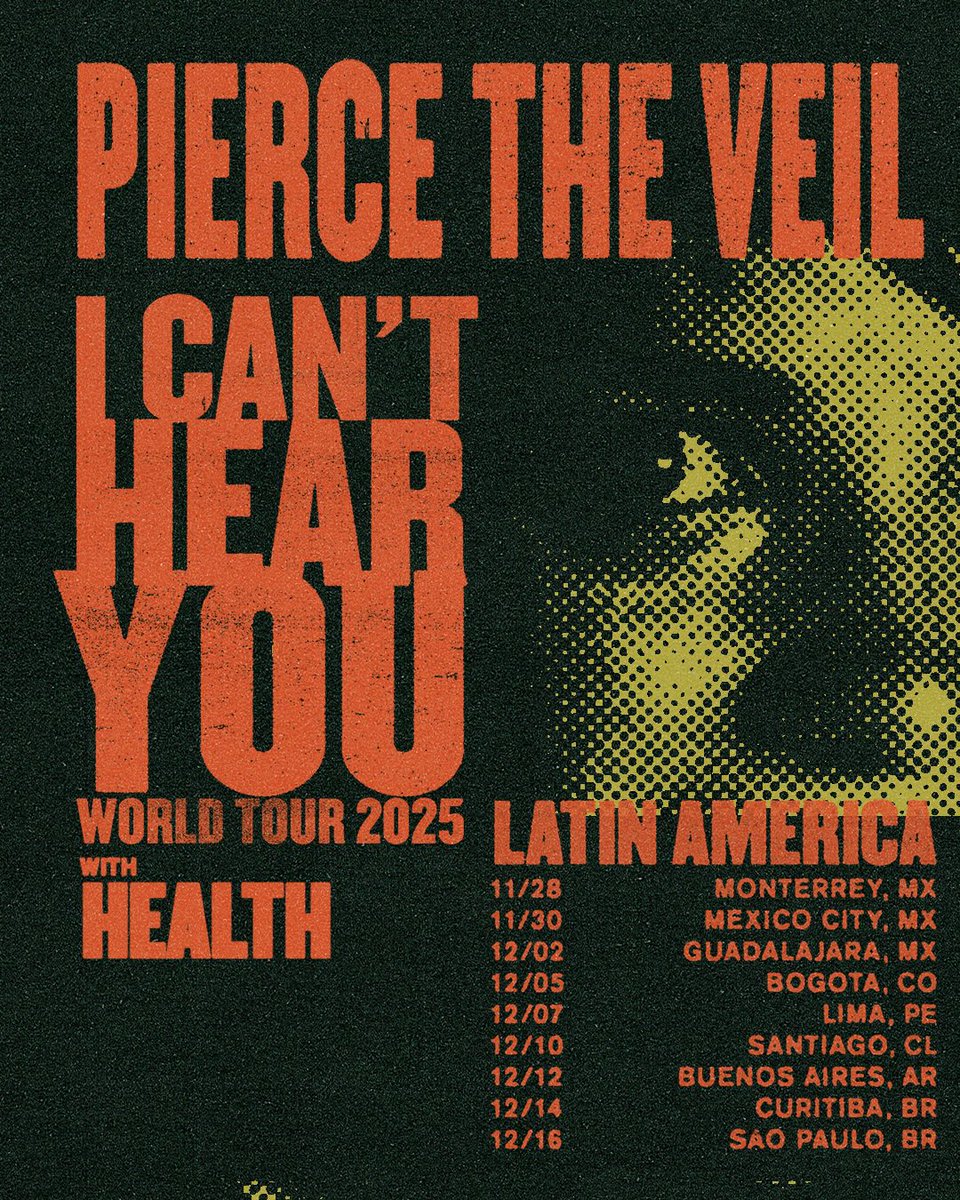 ¡<a href="/_HEALTH_/">HEALTH</a> se suman como invitados especiales de Pierce de Veil en Latinoamérica! 🇲🇽 🇨🇴 🇵🇪 🇨🇱 🇦🇷 🇧🇷

Para más info, visita livenation.lat