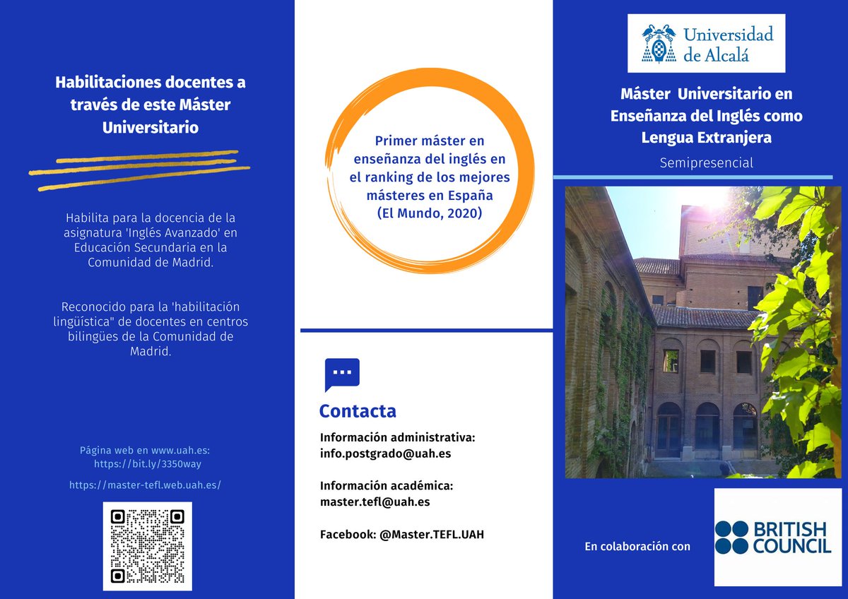Raquel Fernández Fernández (@raquelffdez) on Twitter photo ¿Estás interesado/a en la enseñanza del inglés? ¡Este es tu máster!
#MTEFL_UAH <a href="/UAHes/">Universidad Alcalá</a>
Preinscripción abierta hasta el 20 de junio.
#Enseñanzadelinglés
#Reskilling
#Upskilling
#EnseñanzaBilingüe
#Master
#EFL
#TEFL ¿Estás interesado/a en la enseñanza del inglés? ¡Este es tu máster!
#MTEFL_UAH <a href="/UAHes/">Universidad Alcalá</a>
Preinscripción abierta hasta el 20 de junio.
#Enseñanzadelinglés
#Reskilling
#Upskilling
#EnseñanzaBilingüe
#Master
#EFL
#TEFL