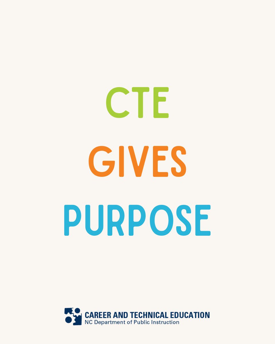 CTE gives purpose to learning by emphasizing real-world skills and practical knowledge. 

#CTEforNC