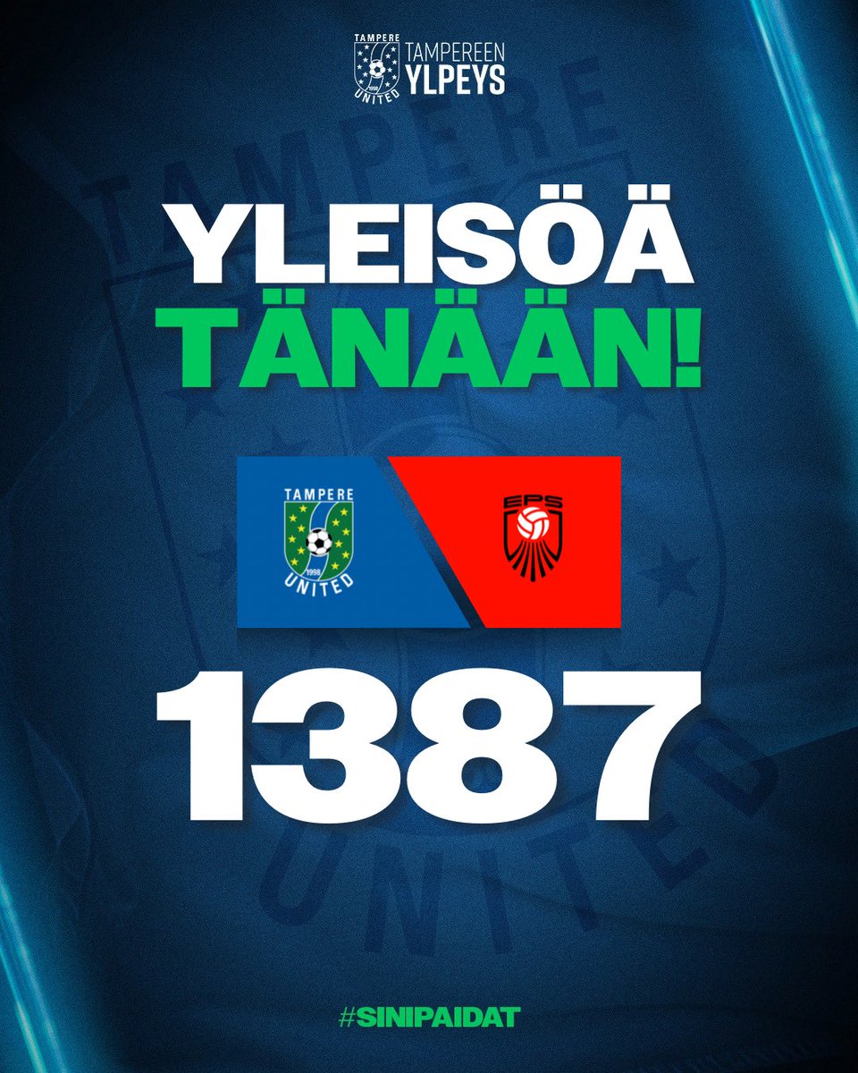 Yleisöä on tänään Tammelassa peräti 1387 katsojaa. Kiitos taas kaikille. #sinipaidat #ykkönen