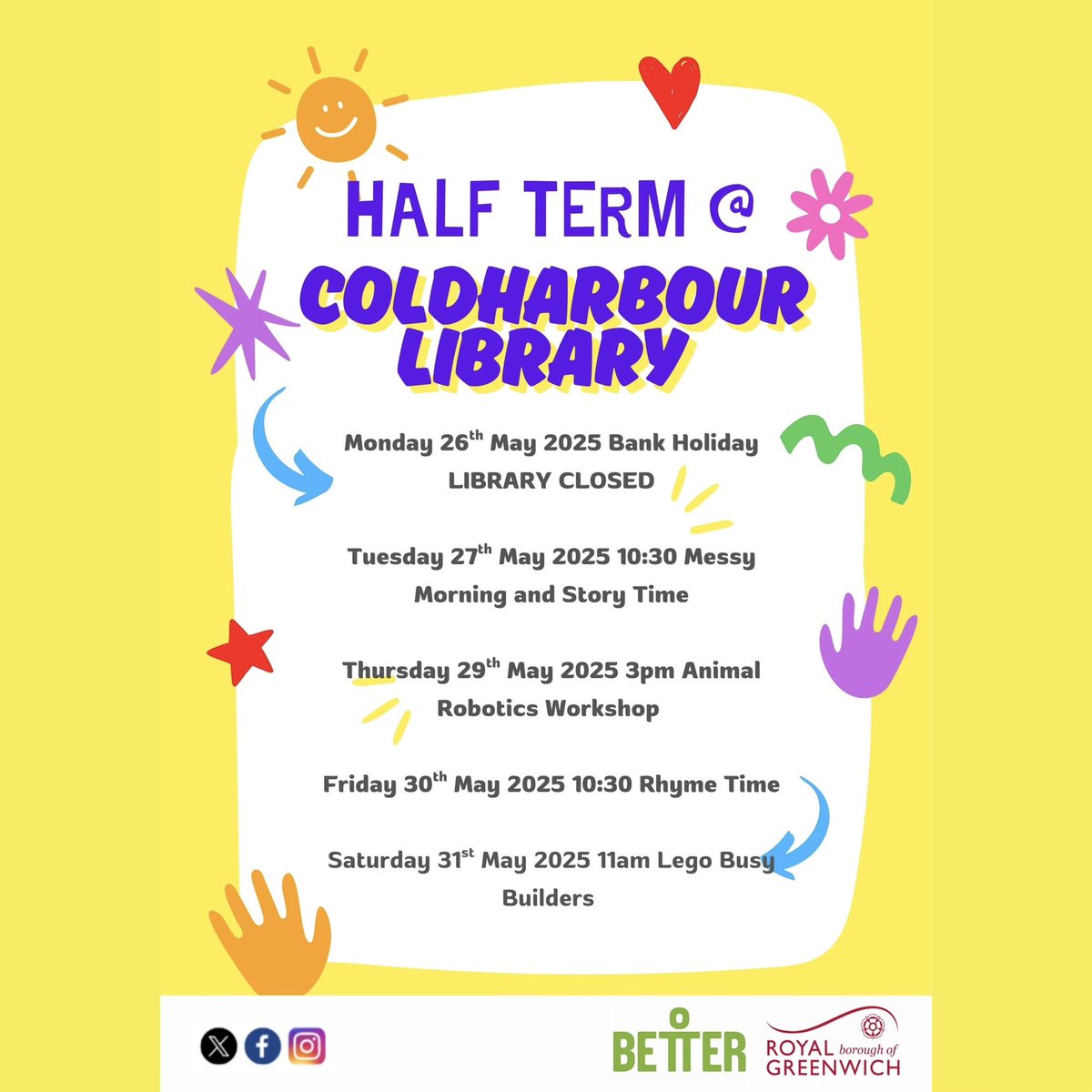 GreenwichLibs's tweet image. The upcoming #HalfTerm is full of fun and free activities for children at #ColdharbourLibrary! ✨ Pop in for story time, arts and crafts, robotics and coding, Lego building and more! 🎨 📚 #LoveYourLibrary