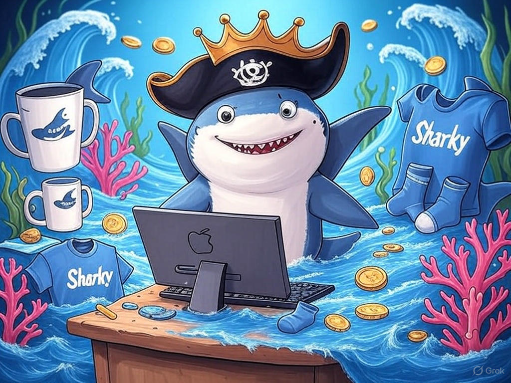 Baby_sharkcoin's tweet photo. ๐ฆ Shark it up! Weโre swimming hard to finish the Sharky website ๐ดโโ ๏ธ Crafting the coolest merch shop for you! ๐ชธ๐ Stay tuned! #BabySharkCoin #SharkyBoom #merchandise #Sollaunch #Web3Rewards https://t.co/xz2qSl2WxF