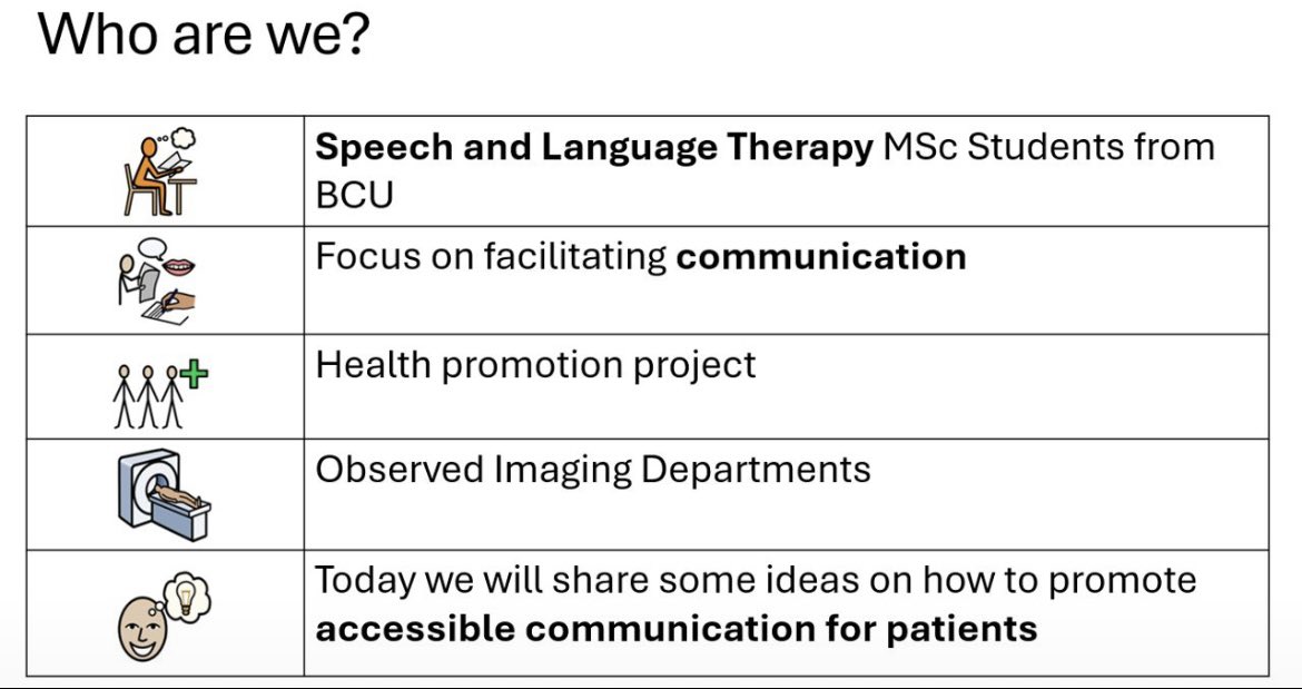 katmarlow3's tweet photo. I recently spent time in a local NHS Imaging Department on a healthcare promotion project for my SLT MSc 🏥

We aimed to to improve the accessibility of healthcare information 📚 and deliver training on accessible communication👩‍🏫 

It was great to bring theory into practice 💭 https://t.co/zr8Hiborm0