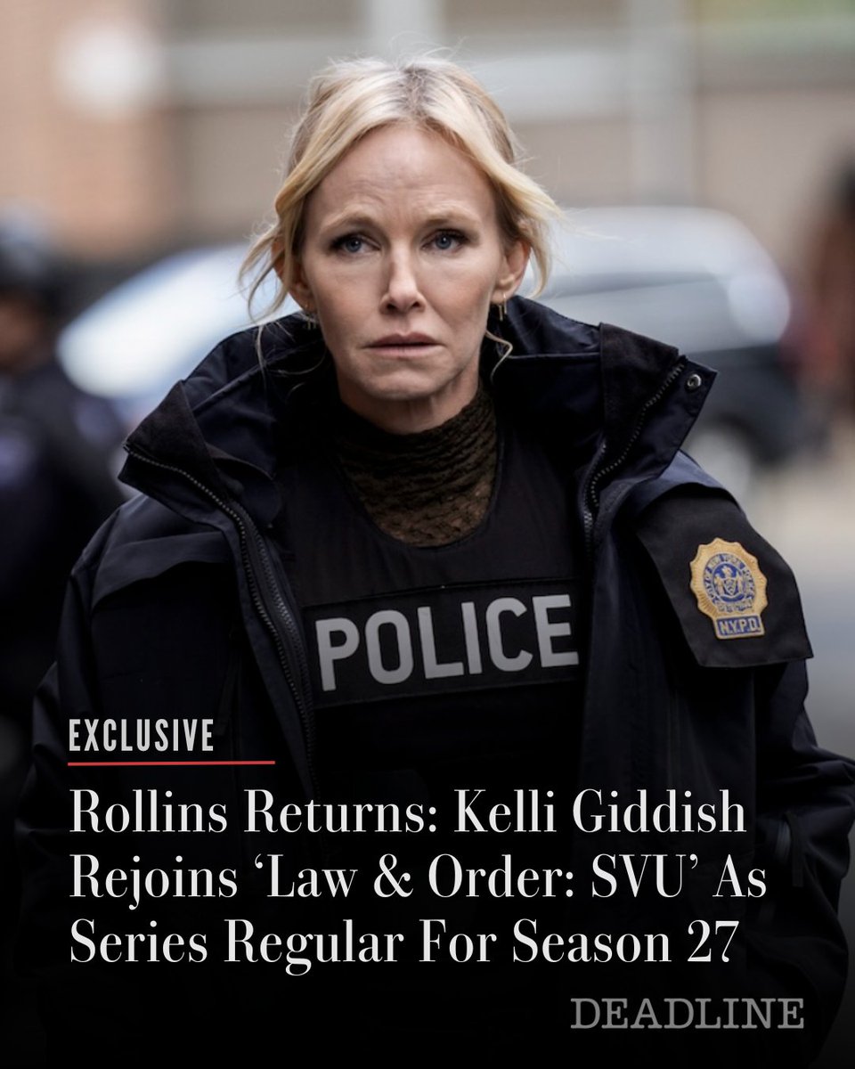 DEADLINE's tweet image. EXCLUSIVE: This is news #LawAndOrderSVU fans — and series’ star/executive producer Mariska Hargitay — have been awaiting for two and a half years: Kelli Giddish is returning to the venerable NBC crime drama full-time, reprising her Amanda Rollins role as a series regular for its…