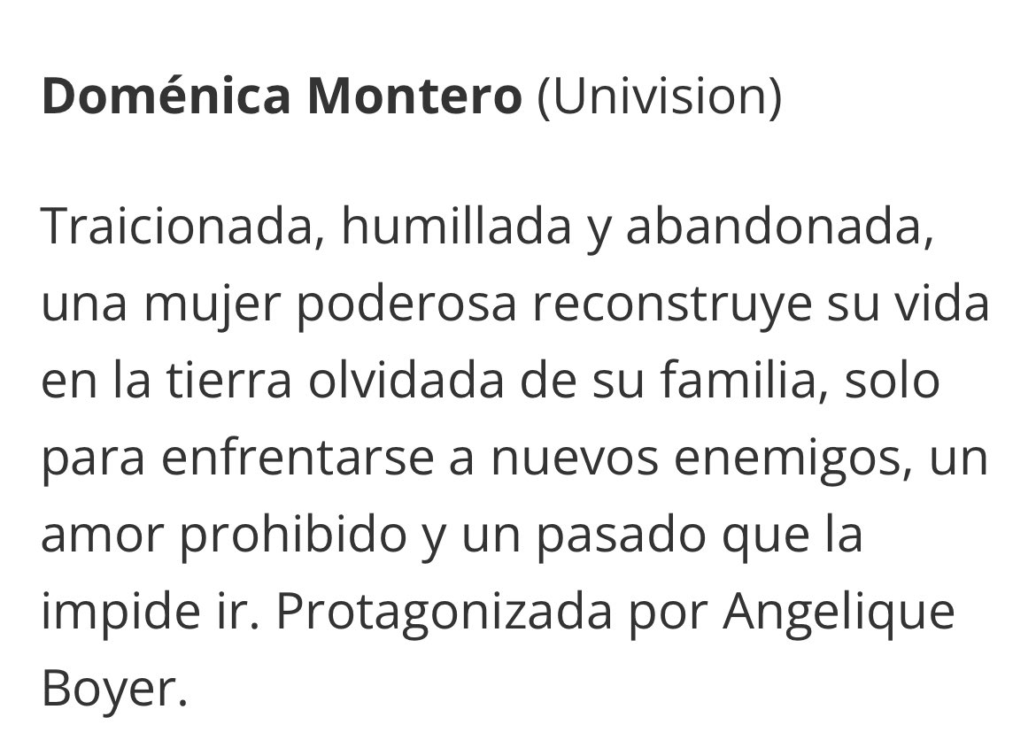 Sinopsis de #DoménicaMontero, nueva telenovela estelar de Televisa-Univisión para el 2026. <a href="/Anboy88/">Angelique Boyer</a>