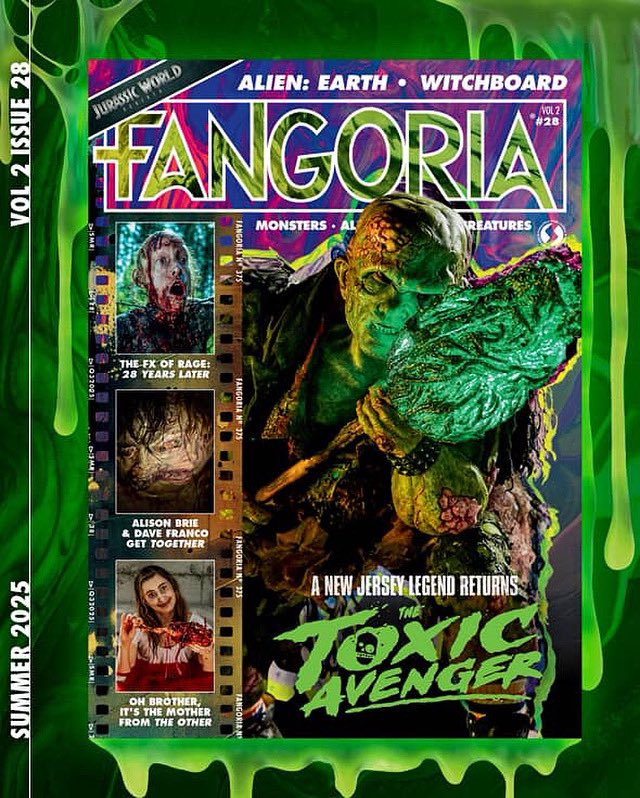 Baby’s first Fango cover story! Honored to have spoken with @macon_blair and Peter Dinklage on the long overdue release of the reimagined Troma classic by @cineverse.tv for issue #28. Grab a subscription from @fangoria and get the exclusive cover 💚🧹🧪