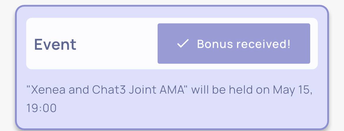 #Xenea Chat3 AMA 
Reward: 2,000 gems

CODE: BeforeTGE