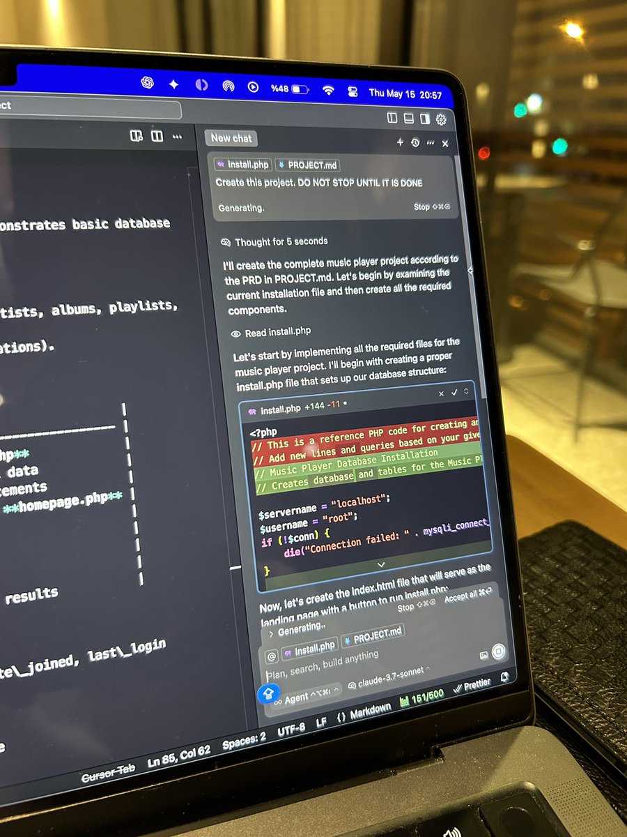 Okul projesi için sonnet 3.7ye YOLO mod açıp PRD verdim sürekli abartılı değişiklik yapıyordun bunu da yap lan