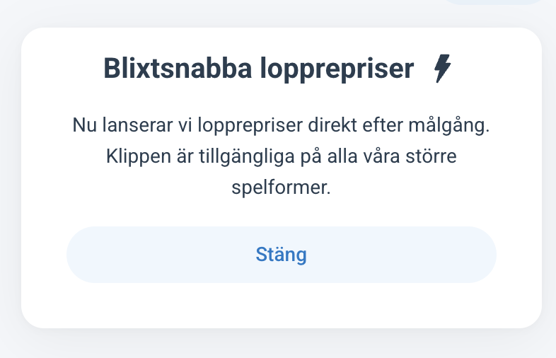 Mycket efterlängtad nyhet på ATG.se från och med ikväll: lopprepriser tillgängliga några sekunder efter respektive lopps målgång på de stora spelformerna.

Snyggt jobbat av <a href="/ercadev/">Erik Carlsson</a> &amp; co.