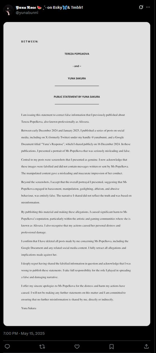 Alissera_Art's tweet photo. A dispute over RP escalated into a campaign to ruin my art career with fake screenshots. I took legal action.

Evidence: my statement, an admission from the perpetrator &amp; verified Discord data.

Believe victims, but think critically. If it can happen to me, it can happen to you↓ https://t.co/UOLZkfZkHs